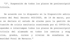 Suspensión de todos los plazos de preinscripción y matrícula (OF 27/2020)